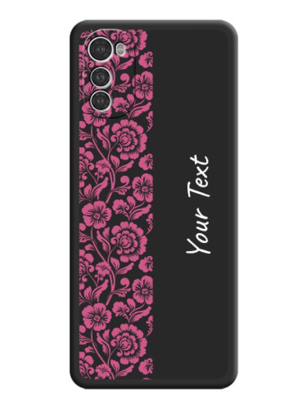 Custom Pink Floral Pattern Design With Custom Text On Space Black Personalized Soft Matte Phone Covers -Motorola Moto E32S