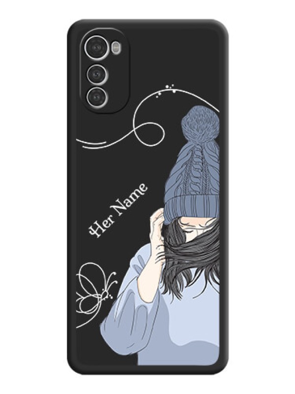 Custom Girl With Blue Winter Outfiit Custom Text Design On Space Black Personalized Soft Matte Phone Covers -Motorola Moto E32S