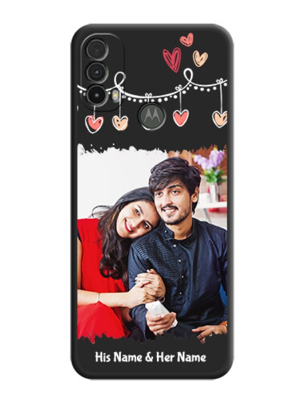 Custom Pink Love Hangings with Name on Space Black Custom Soft Matte Phone Cases - Moto E40