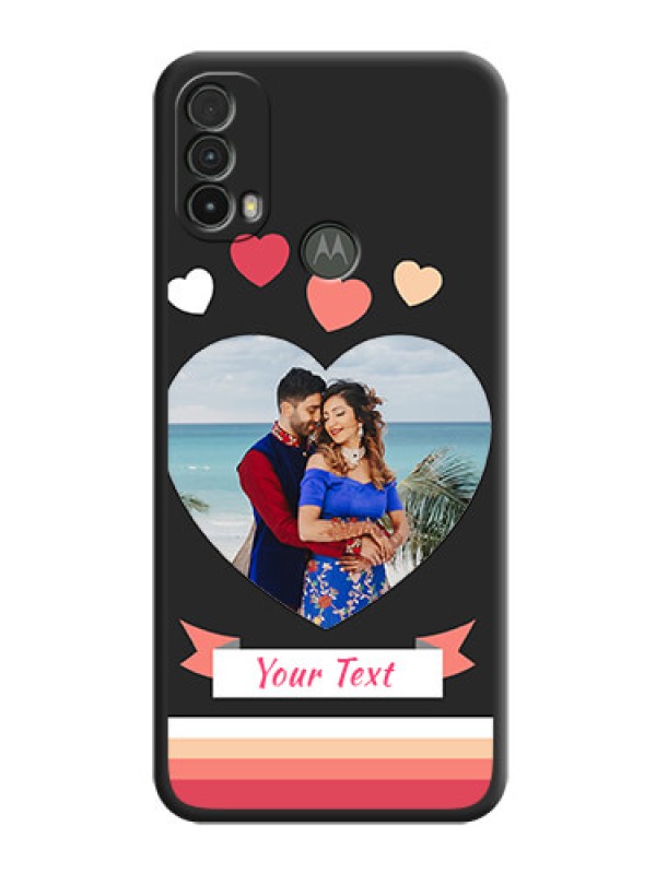 Custom Love Shaped Photo with Colorful Stripes on Personalised Space Black Soft Matte Cases - Moto E40