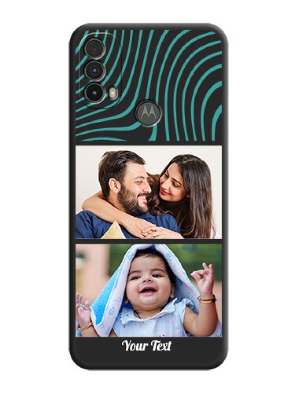 Custom Wave Pattern with 2 Image Holder on Space Black Personalized Soft Matte Phone Covers - Moto E40