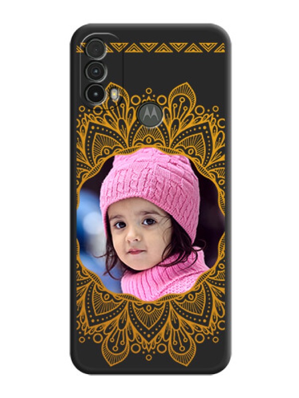 Custom Round Image with Floral Design on Photo on Space Black Soft Matte Mobile Cover - Moto E40
