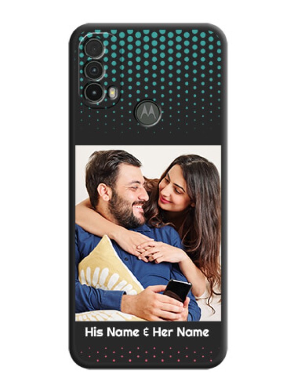 Custom Faded Dots with Grunge Photo Frame and Text on Space Black Custom Soft Matte Phone Cases - Moto E40