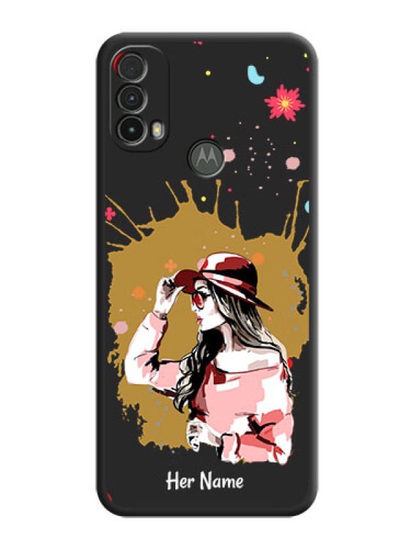 Custom Mordern Lady With Color Splash Background With Custom Text On Space Black Personalized Soft Matte Phone Covers -Motorola Moto E40