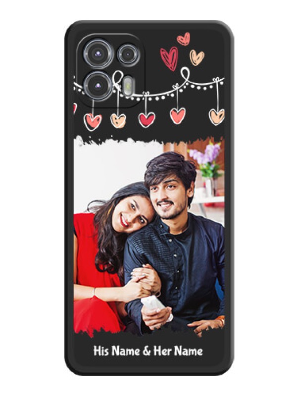 Custom Pink Love Hangings with Name on Space Black Custom Soft Matte Phone Cases - Moto Edge 20 Fusion 5G