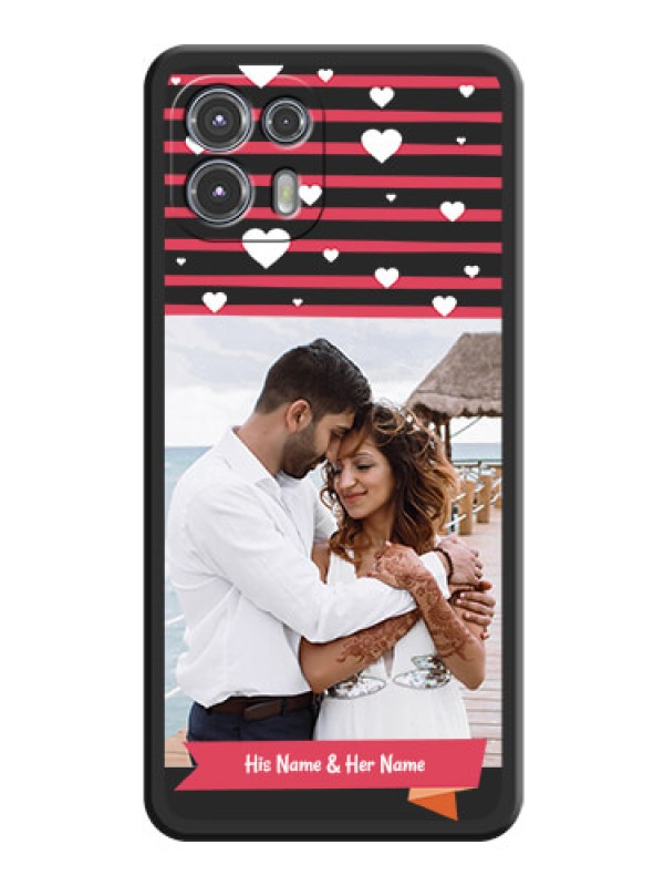 Custom White Color Love Symbols with Pink Lines Pattern on Space Black Custom Soft Matte Phone Cases - Moto Edge 20 Fusion 5G
