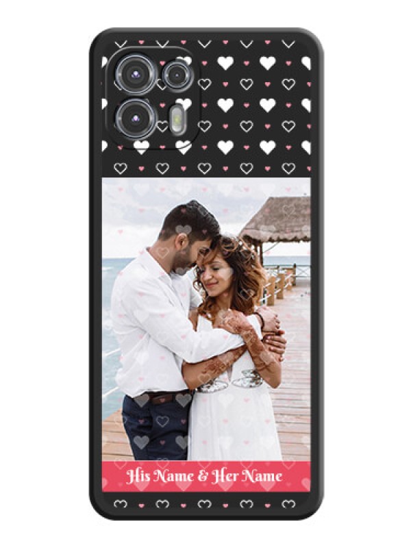 Custom White Color Love Symbols with Text Design on Photo on Space Black Soft Matte Phone Cover - Moto Edge 20 Fusion 5G