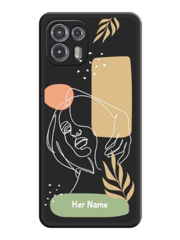 Custom Custom Text With Line Art Of Women & Leaves Design On Space Black Personalized Soft Matte Phone Covers -Motorola Moto Edge 20 Fusion 5G