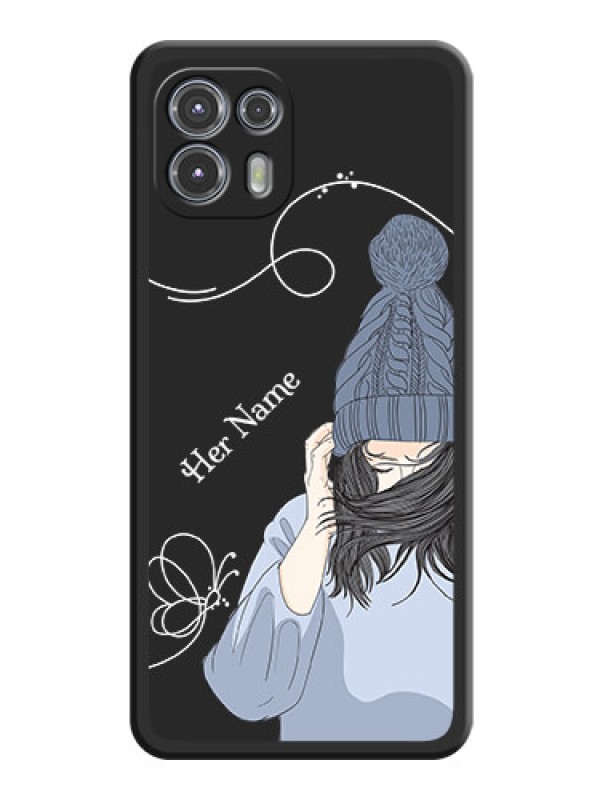 Custom Girl With Blue Winter Outfiit Custom Text Design On Space Black Personalized Soft Matte Phone Covers -Motorola Moto Edge 20 Fusion 5G