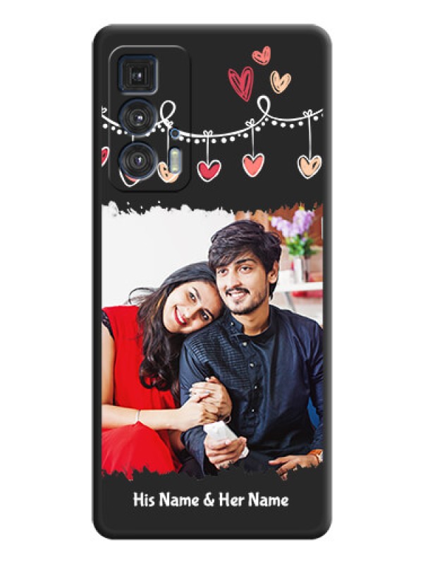 Custom Pink Love Hangings with Name on Space Black Custom Soft Matte Phone Cases - Moto Edge 20 Pro