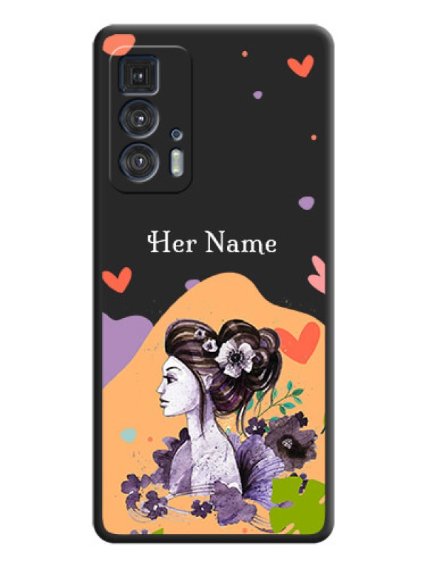 Custom Namecase For Her With Fancy Lady Image On Space Black Personalized Soft Matte Phone Covers -Motorola Moto Edge 20 Pro