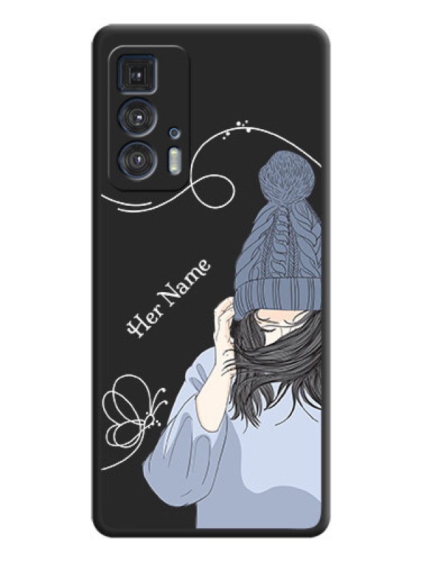 Custom Girl With Blue Winter Outfiit Custom Text Design On Space Black Personalized Soft Matte Phone Covers -Motorola Moto Edge 20 Pro