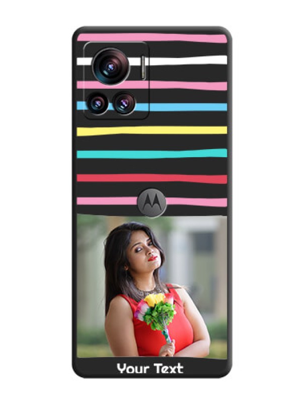 Custom Multicolor Lines with Image on Space Black Personalized Soft Matte Phone Covers - Motorola Moto Edge 30 Ultra