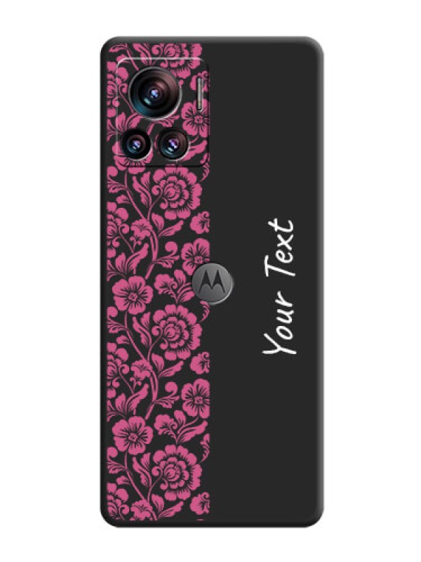 Custom Pink Floral Pattern Design With Custom Text On Space Black Personalized Soft Matte Phone Covers -Motorola Moto Edge 30 Ultra
