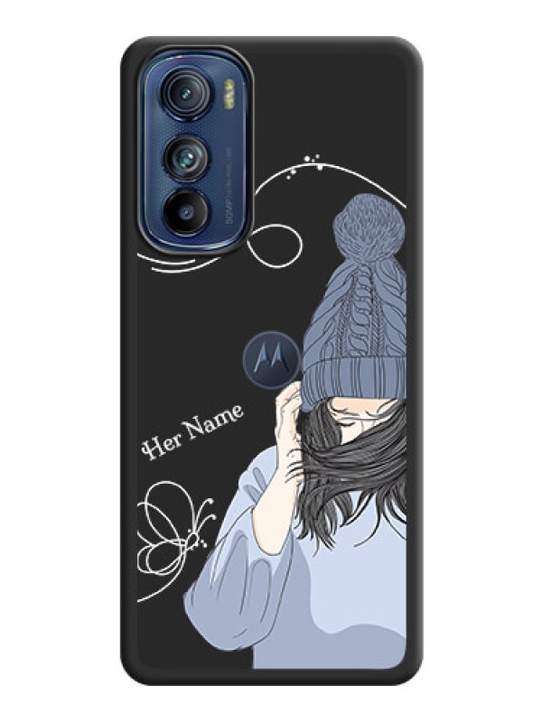 Custom Girl With Blue Winter Outfiit Custom Text Design On Space Black Personalized Soft Matte Phone Covers -Motorola Moto Edge 30