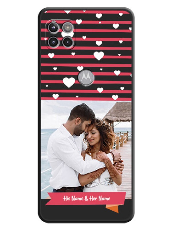 Custom White Color Love Symbols with Pink Lines Pattern on Space Black Custom Soft Matte Phone Cases - Motorola Moto G 5G