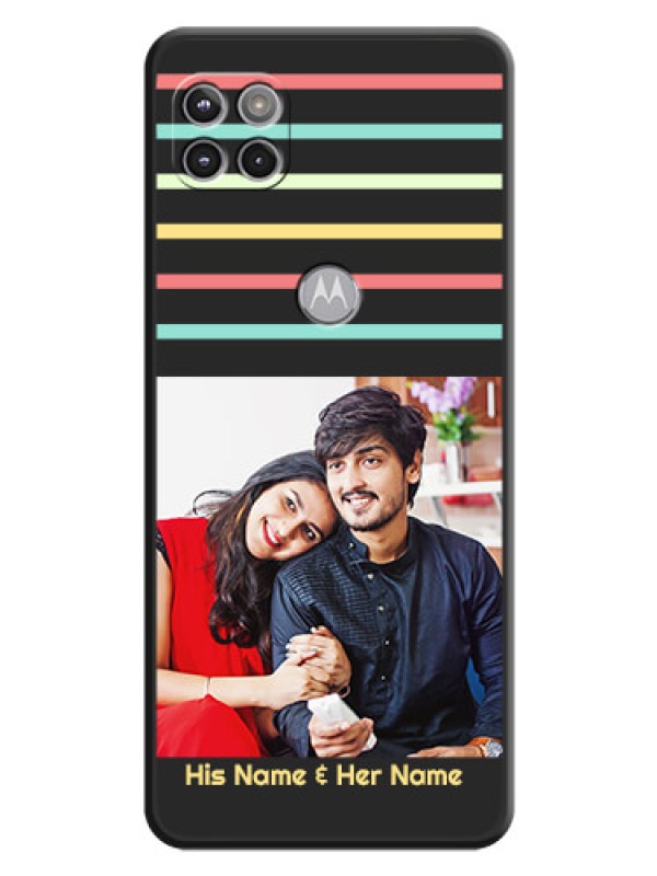 Custom Color Stripes with Photo and Text on Photo on Space Black Soft Matte Mobile Case - Motorola Moto G 5G