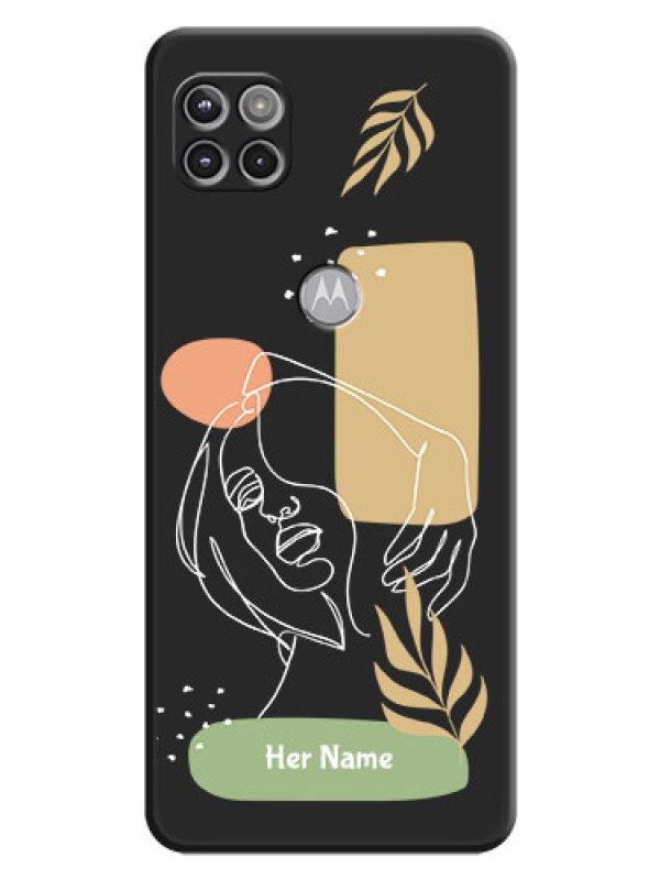 Custom Custom Text With Line Art Of Women & Leaves Design On Space Black Personalized Soft Matte Phone Covers -Motorola Moto G 5G