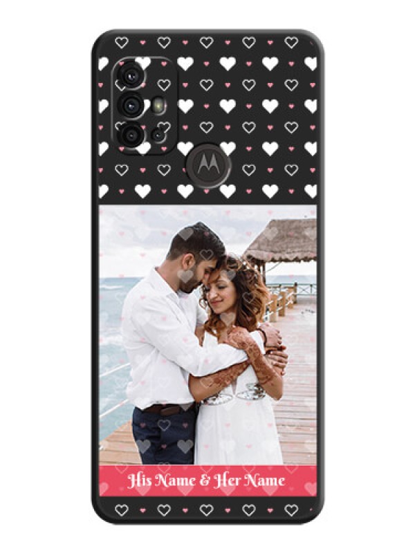 Custom White Color Love Symbols with Text Design on Photo on Space Black Soft Matte Phone Cover - Moto G10 Power