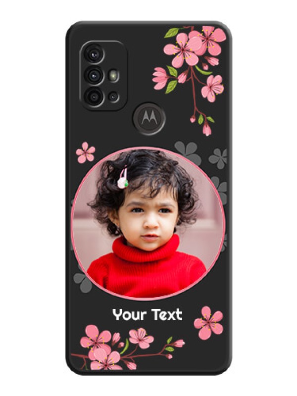 Custom Round Image with Pink Color Floral Design on Photo on Space Black Soft Matte Back Cover - Moto G10 Power