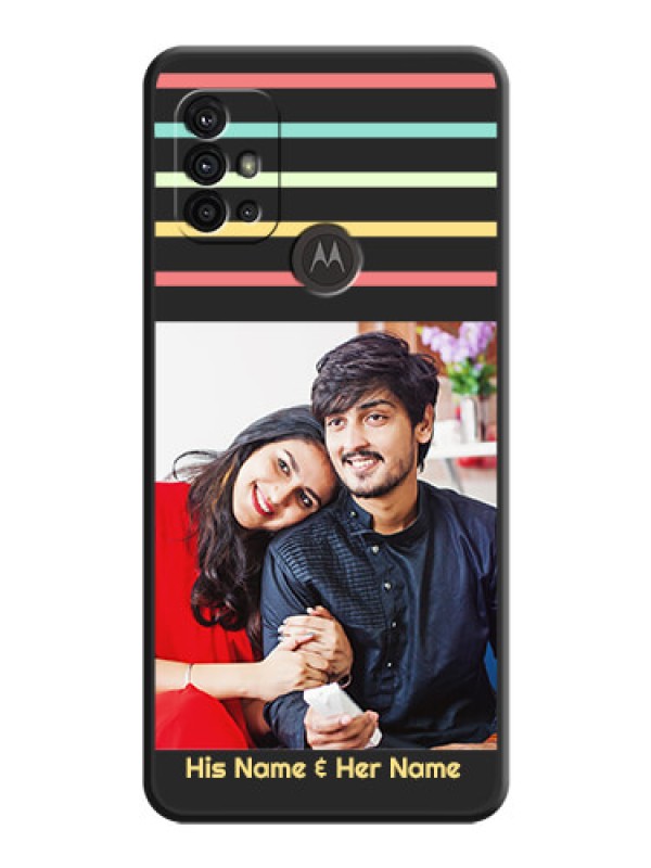 Custom Color Stripes with Photo and Text on Photo on Space Black Soft Matte Mobile Case - Moto G10 Power