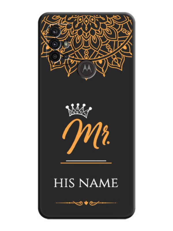 Custom Mr Name with Floral Design  on Personalised Space Black Soft Matte Cases - Moto G10 Power