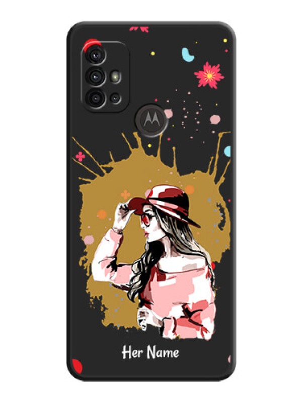 Custom Mordern Lady With Color Splash Background With Custom Text On Space Black Personalized Soft Matte Phone Covers -Motorola Moto G10 Power