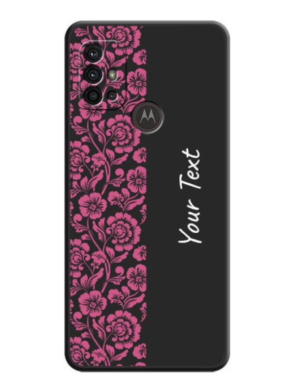 Custom Pink Floral Pattern Design With Custom Text On Space Black Personalized Soft Matte Phone Covers -Motorola Moto G10 Power