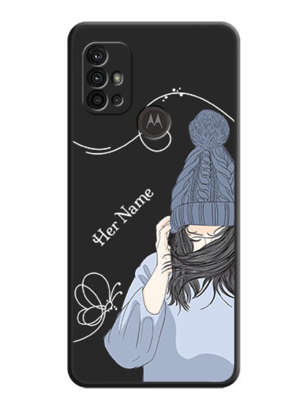 Custom Girl With Blue Winter Outfiit Custom Text Design On Space Black Personalized Soft Matte Phone Covers -Motorola Moto G10 Power