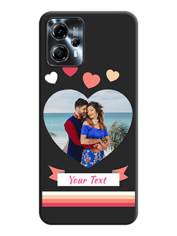 Custom Love Shaped Photo with Colorful Stripes on Personalised Space Black Soft Matte Cases - Moto G13