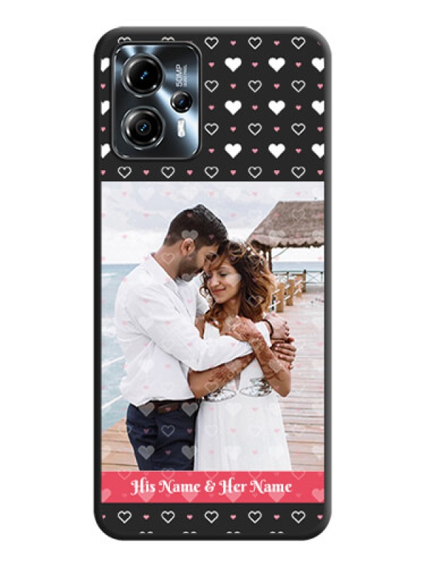 Custom White Color Love Symbols with Text Design on Photo on Space Black Soft Matte Phone Cover - Moto G13