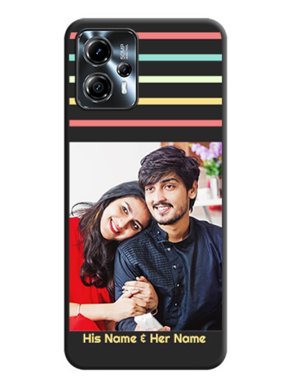 Custom Color Stripes with Photo and Text on Photo on Space Black Soft Matte Mobile Case - Moto G13