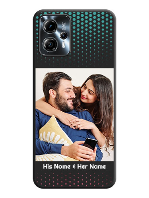 Custom Faded Dots with Grunge Photo Frame and Text on Space Black Custom Soft Matte Phone Cases - Moto G13