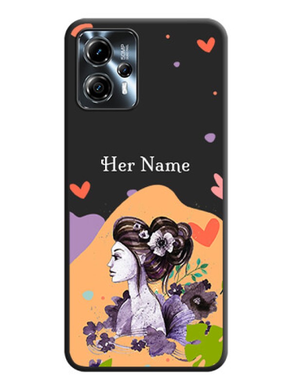 Custom Namecase For Her With Fancy Lady Image On Space Black Personalized Soft Matte Phone Covers -Motorola Moto G13