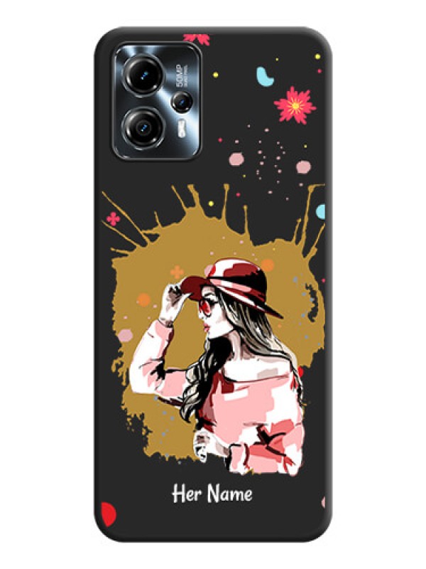 Custom Mordern Lady With Color Splash Background With Custom Text On Space Black Personalized Soft Matte Phone Covers -Motorola Moto G13