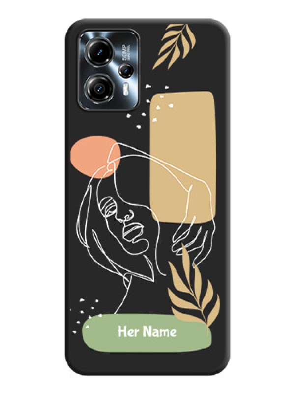 Custom Custom Text With Line Art Of Women & Leaves Design On Space Black Personalized Soft Matte Phone Covers -Motorola Moto G13