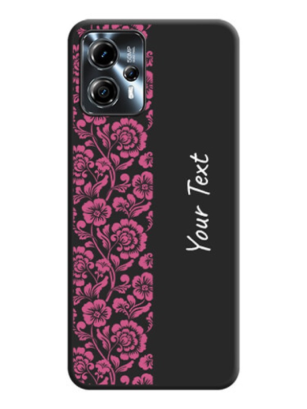 Custom Pink Floral Pattern Design With Custom Text On Space Black Personalized Soft Matte Phone Covers -Motorola Moto G13