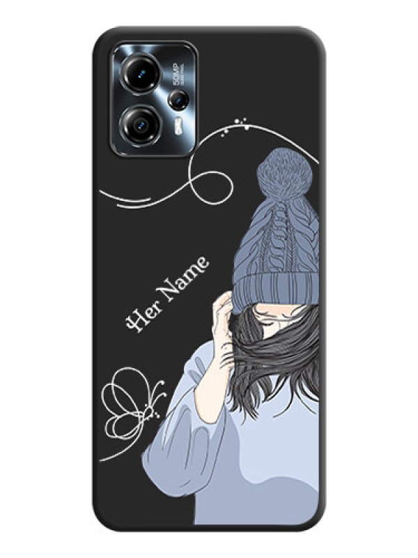 Custom Girl With Blue Winter Outfiit Custom Text Design On Space Black Personalized Soft Matte Phone Covers -Motorola Moto G13
