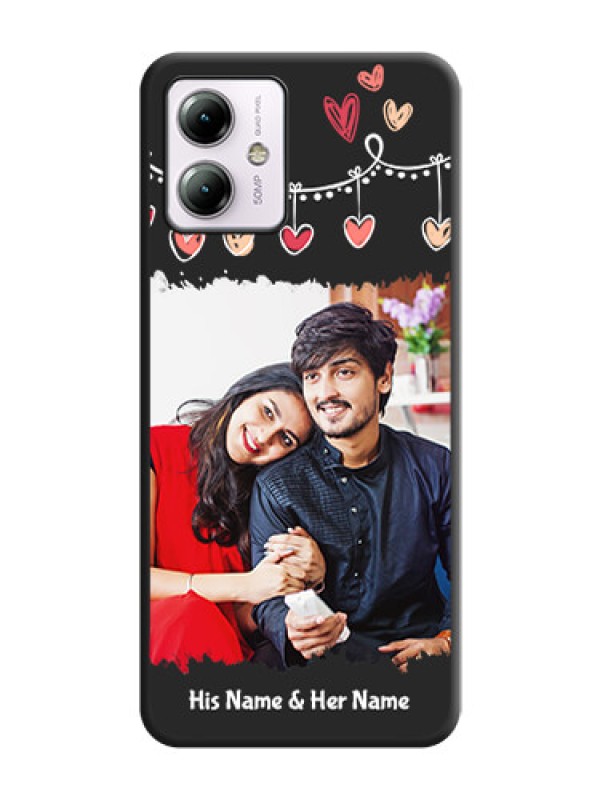Custom Pink Love Hangings with Name on Space Black Custom Soft Matte Phone Cases - Moto G14