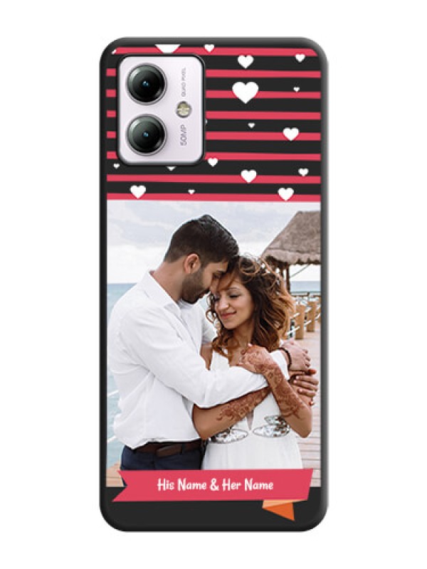 Custom White Color Love Symbols with Pink Lines Pattern on Space Black Custom Soft Matte Phone Cases - Moto G14