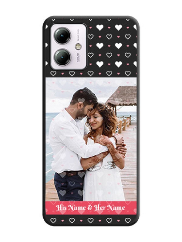 Custom White Color Love Symbols with Text Design - Photo on Space Black Soft Matte Phone Cover - Moto G14