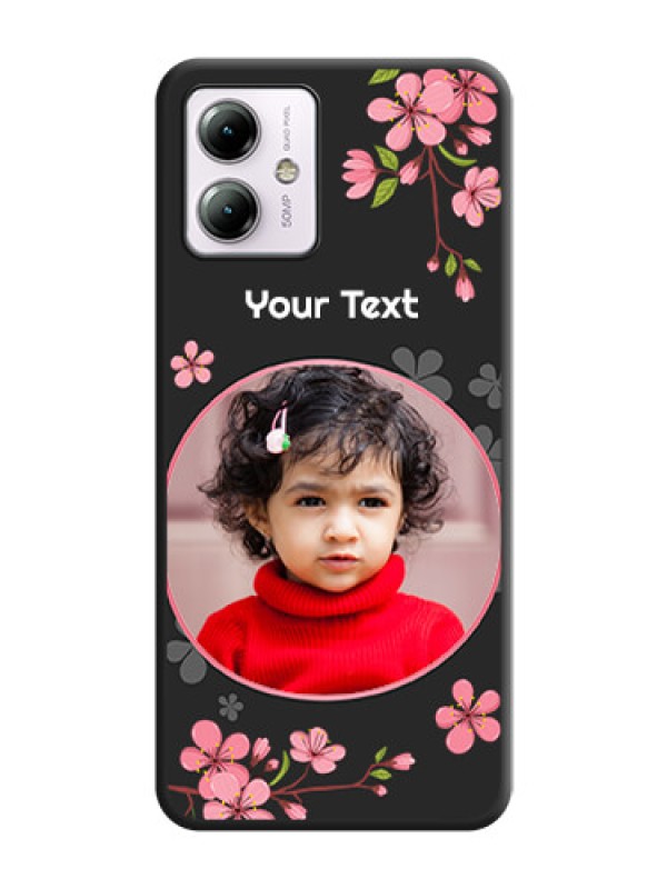 Custom Round Image with Pink Color Floral Design - Photo on Space Black Soft Matte Back Cover - Moto G14