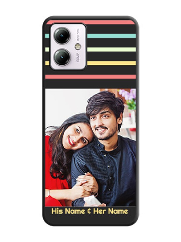 Custom Color Stripes with Photo and Text - Photo on Space Black Soft Matte Mobile Case - Moto G14