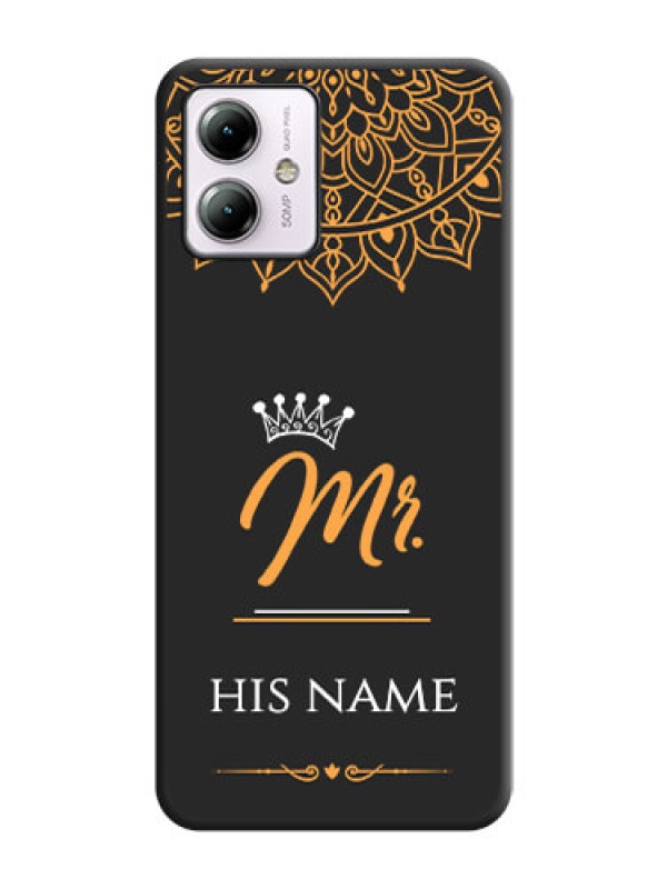 Custom Mr Name with Floral Design on Personalised Space Black Soft Matte Cases - Moto G14