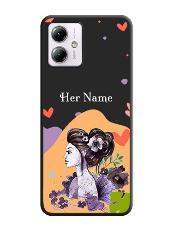 Custom Namecase For Her With Fancy Lady Image On Space Black Personalized Soft Matte Phone Covers - Moto G14