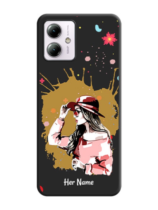 Custom Mordern Lady With Color Splash Background With Custom Text On Space Black Personalized Soft Matte Phone Covers - Moto G14