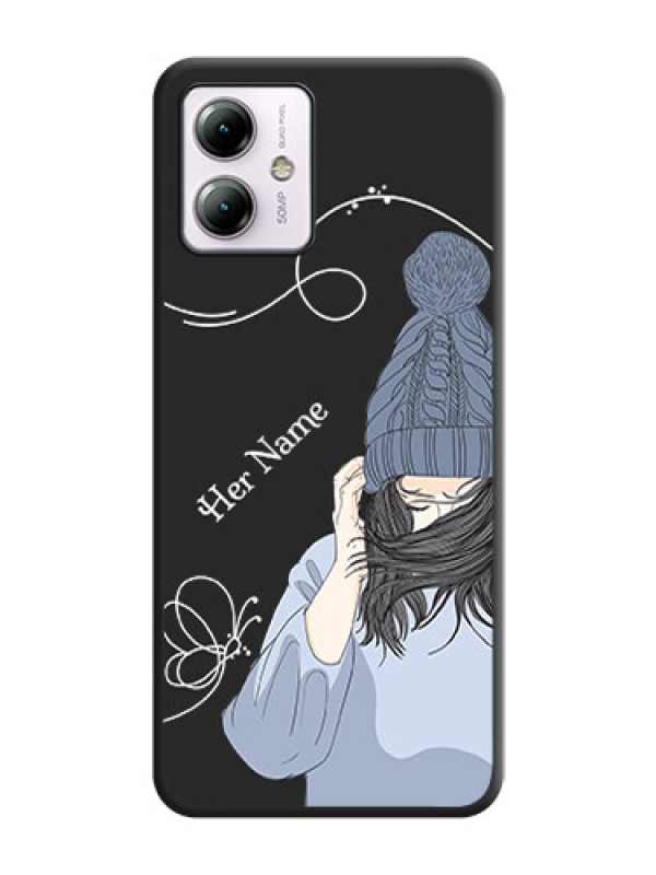 Custom Girl With Blue Winter Outfiit Custom Text Design On Space Black Personalized Soft Matte Phone Covers - Moto G14