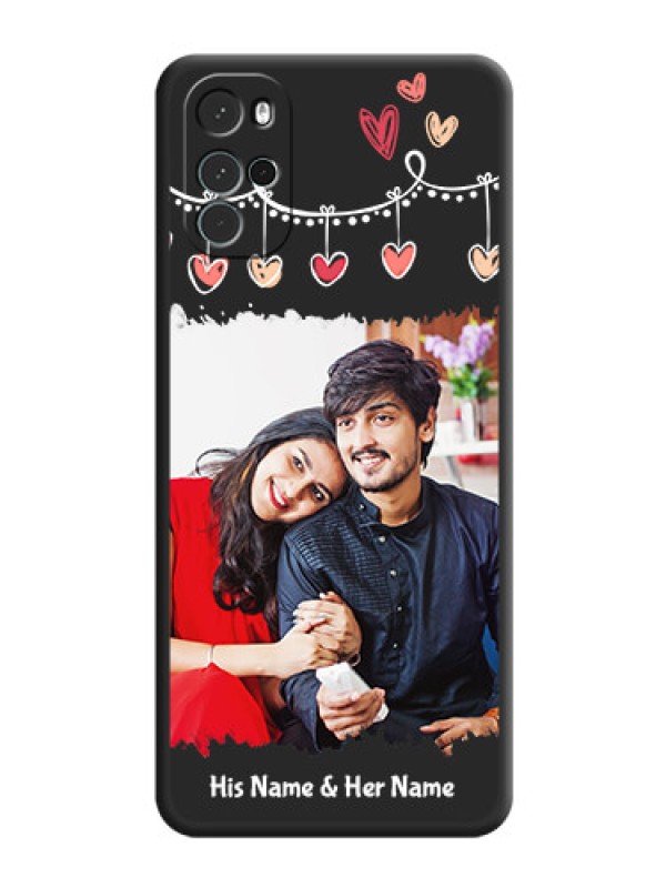 Custom Pink Love Hangings with Name on Space Black Custom Soft Matte Phone Cases - Moto G22