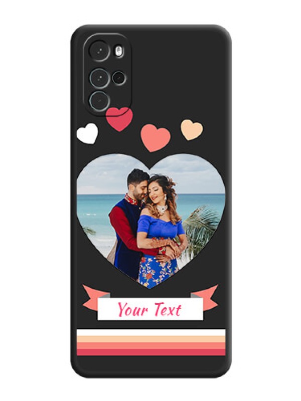 Custom Love Shaped Photo with Colorful Stripes on Personalised Space Black Soft Matte Cases - Moto G22