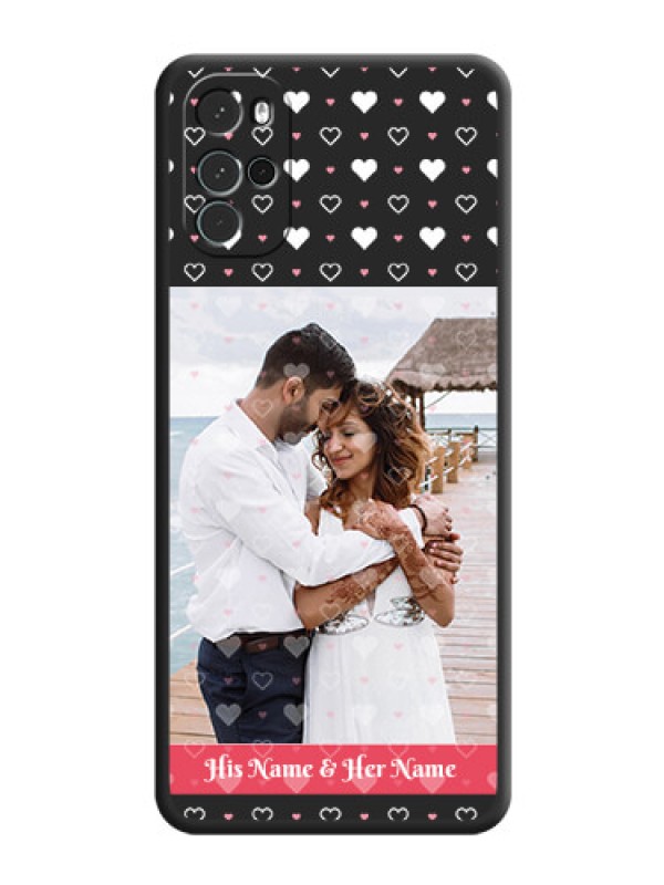 Custom White Color Love Symbols with Text Design on Photo on Space Black Soft Matte Phone Cover - Moto G22